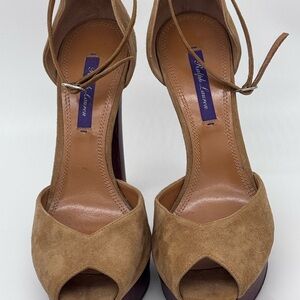 Ralph Lauren Purple Label Collection Stylish Brown Suede Platform Heels